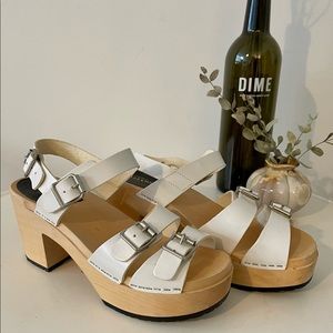 White Swedish Hasbeen Buckle Platform Sandal